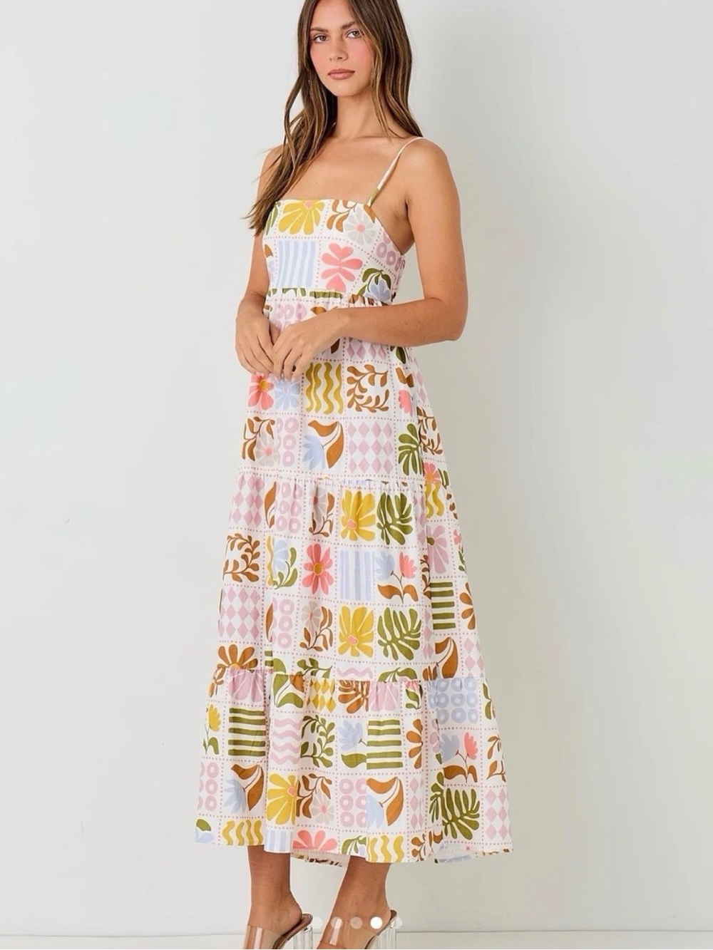 Anthropologie x Paper Heart Boho Patchwork Print Maxi Dress with Tie Back